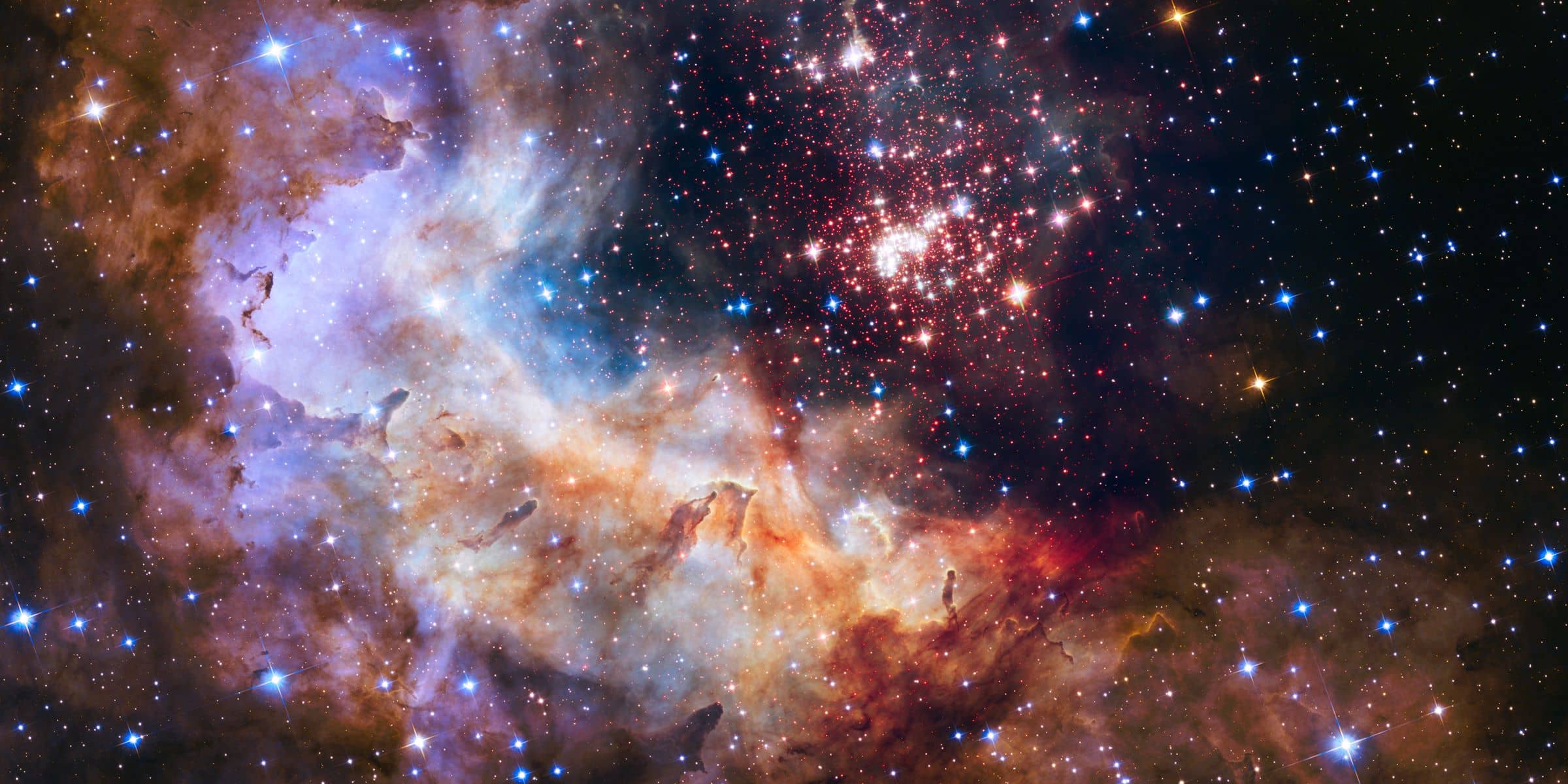 Westerlund 2 is an obscured compact young star cluster in the Milky Way, with an estimated age of about one or two million years. It contains some of the hottest, brightest, and most massive stars known.